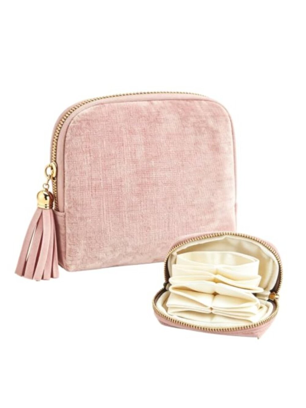 Small Velvet Travel Jewelry Case Zipper Organizer for Rings Earrings